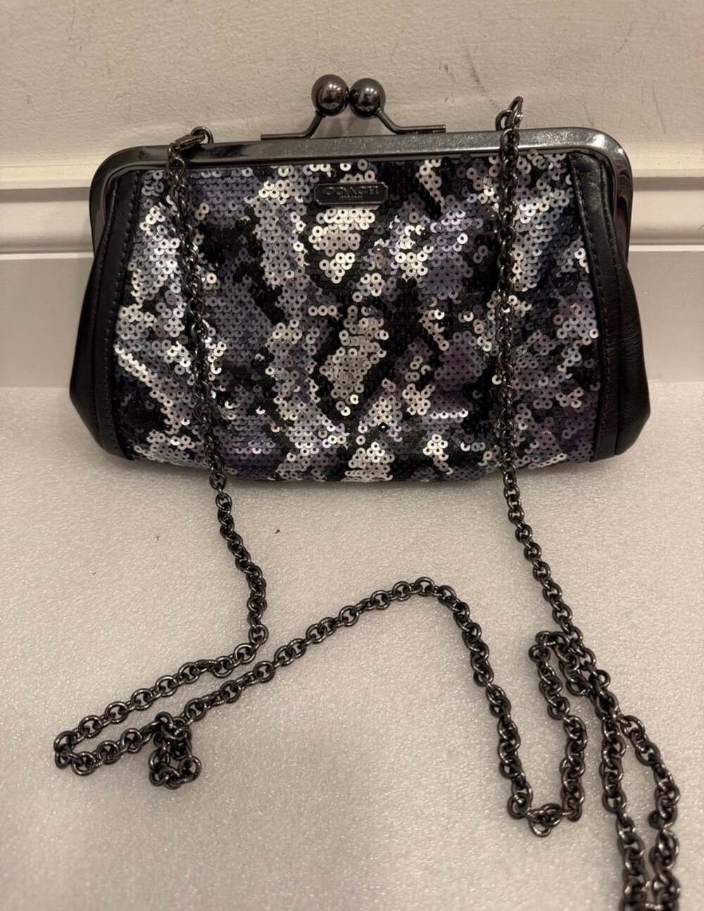 Coach Madison Sequin Python Frame Clutch Crossbody Bag